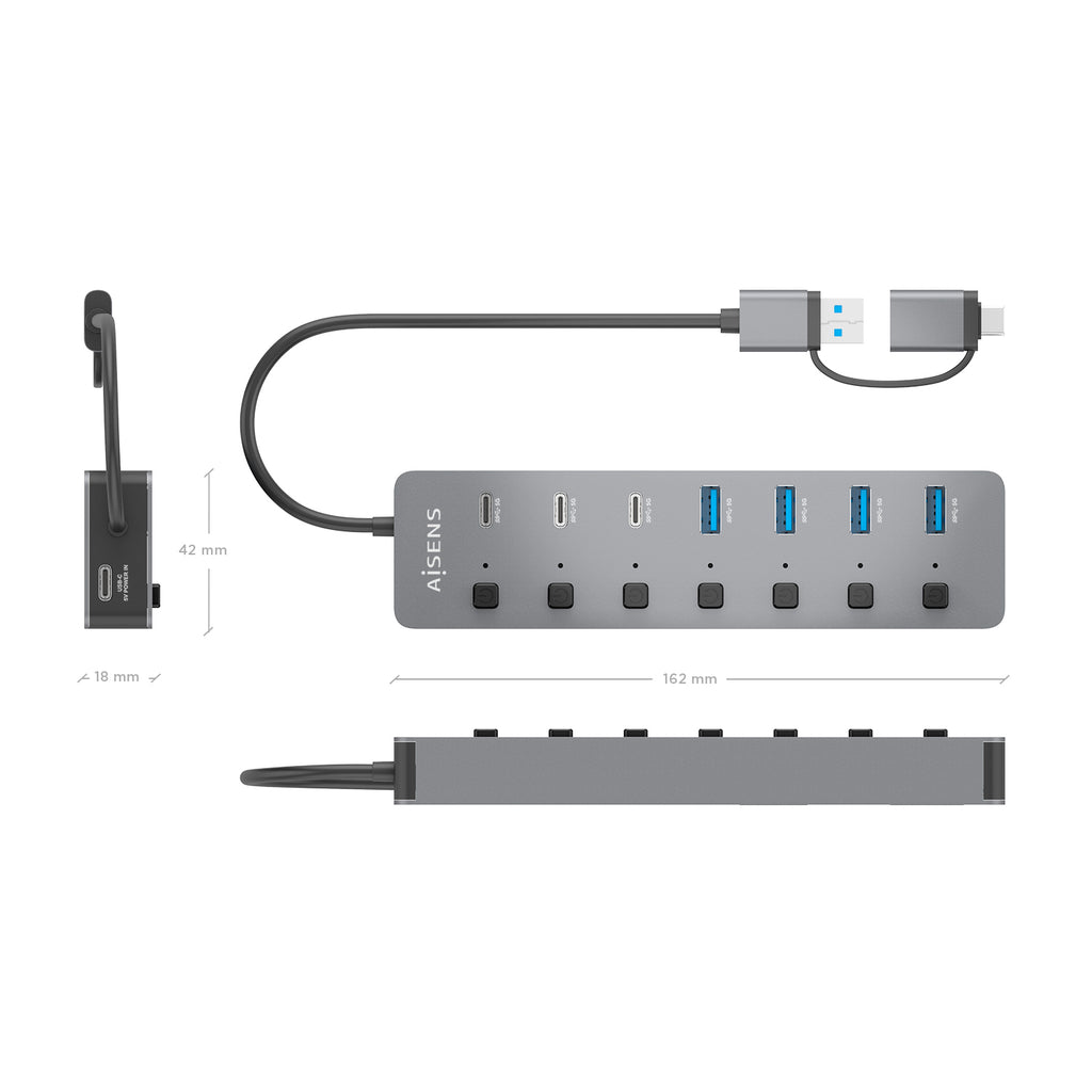 AISENS ASUC-8P043-GR hub de interfaz USB 3.2 Gen 1 (3.1 Gen 1) Type-A 5000 Mbit/s (5)