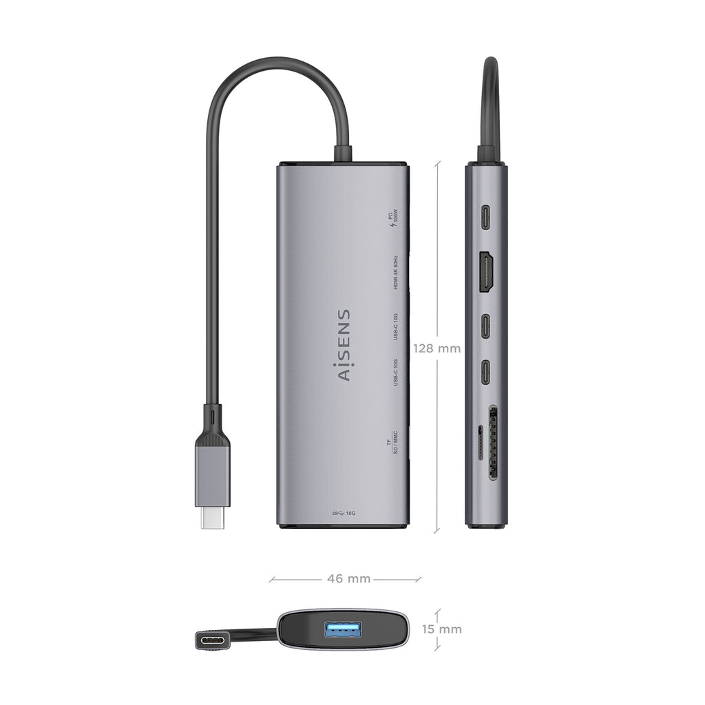 AISENS ASUC-7P031-GR base para portátil y replicador de puertos Alámbrico USB 3.2 Gen 1 (3.1 Gen 1) Type-C (5)