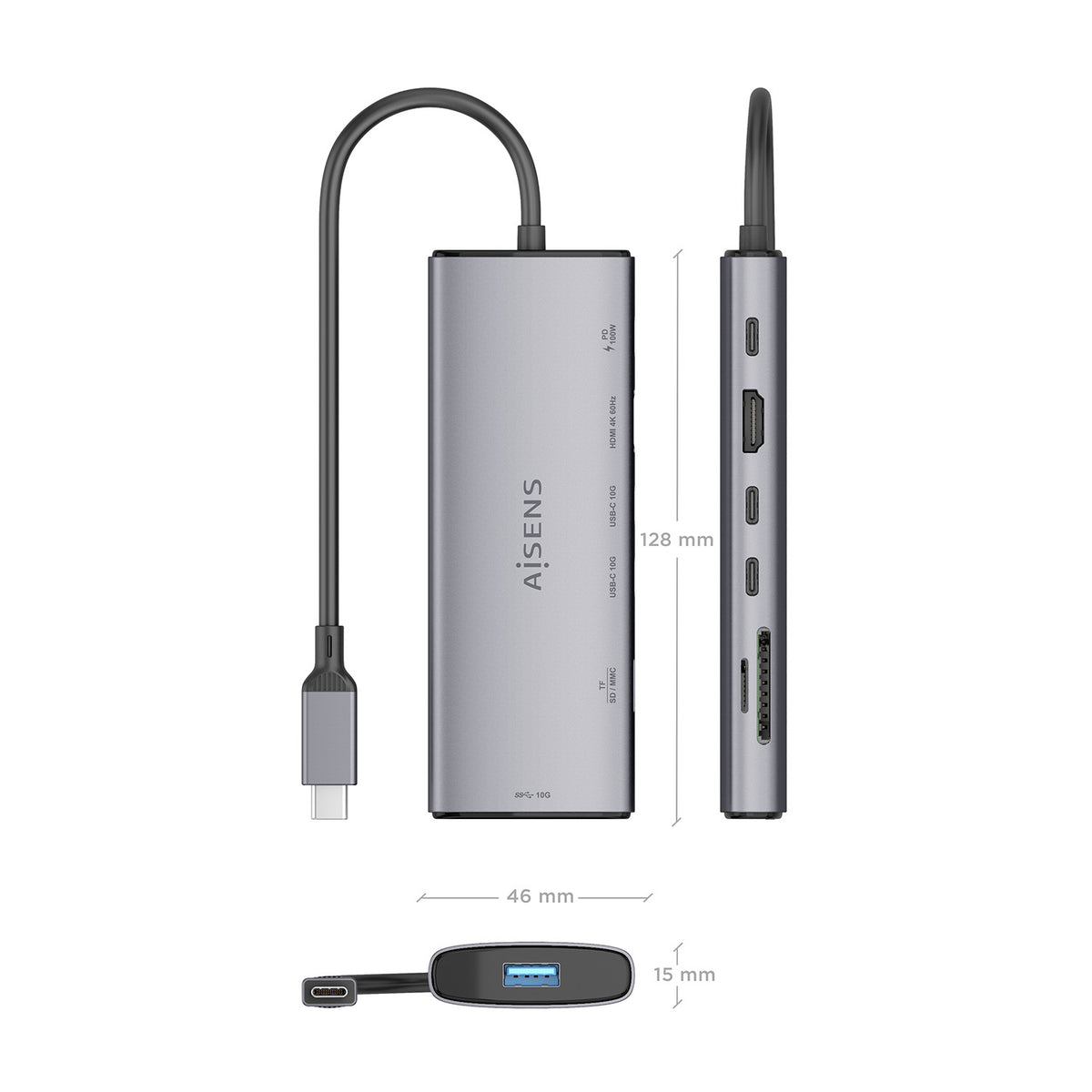AISENS ASUC-7P031-GR base para portátil y replicador de puertos Alámbrico USB 3.2 Gen 1 (3.1 Gen 1) Type-C (5)