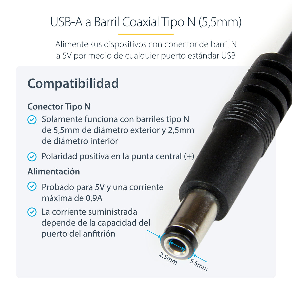 StarTech.com USB2TYPEN1M cable de transmisión Negro Barrel type N (5)