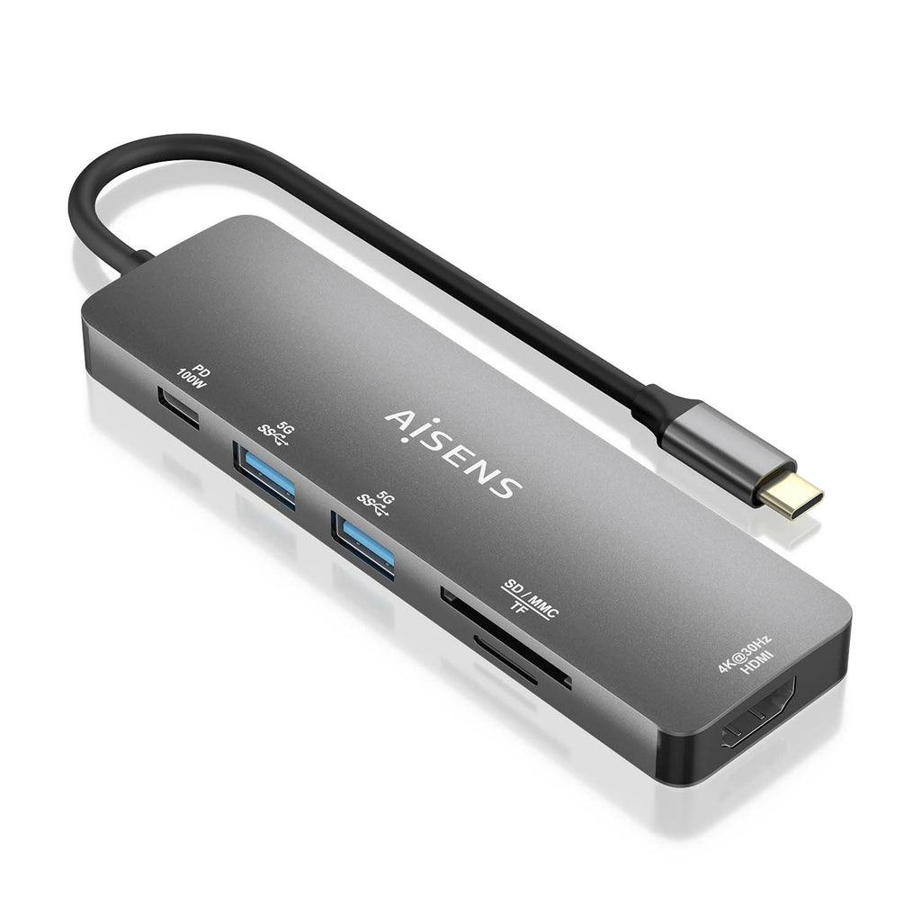 AISENS ASUC-6P016-GR base para portátil y replicador de puertos Alámbrico USB 3.2 Gen 1 (3.1 Gen 1) Type-C (2)