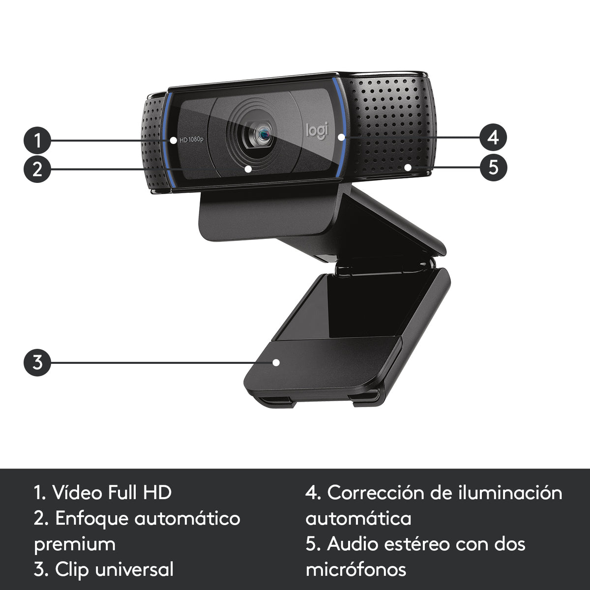 Logitech C920 Pro HD cámara web 3 MP 1920 x 1080 Pixeles USB Negro (7)