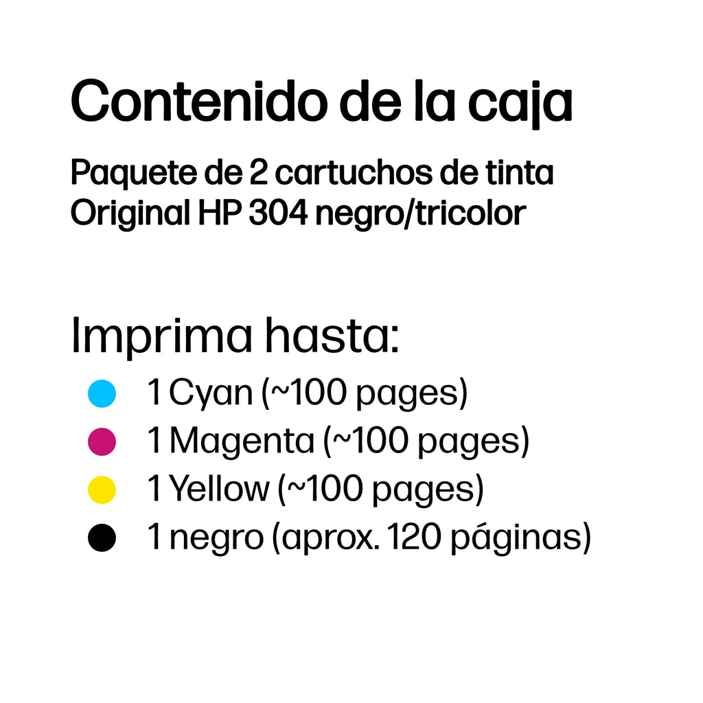 HP 304 2-pack Black/Tri-color Original Ink Cartridges cartucho de tinta 2 pieza(s) Rendimiento estándar Negro, Cian, Magenta, Amarillo (4)