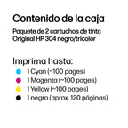 HP 304 2-pack Black/Tri-color Original Ink Cartridges cartucho de tinta 2 pieza(s) Rendimiento estándar Negro, Cian, Magenta, Amarillo (4)