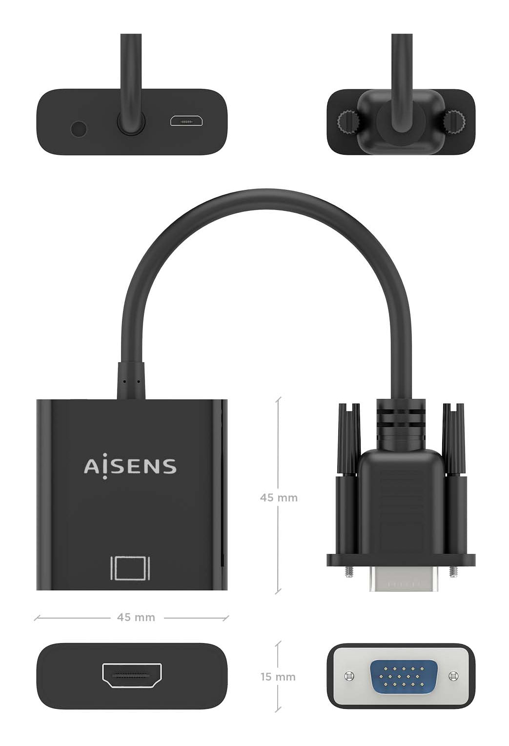 AISENS A115-0873 adaptador de cable de vídeo 0,2 m HDMI + 3.5mm + Micro-USB Type-B VGA (D-Sub) (6)