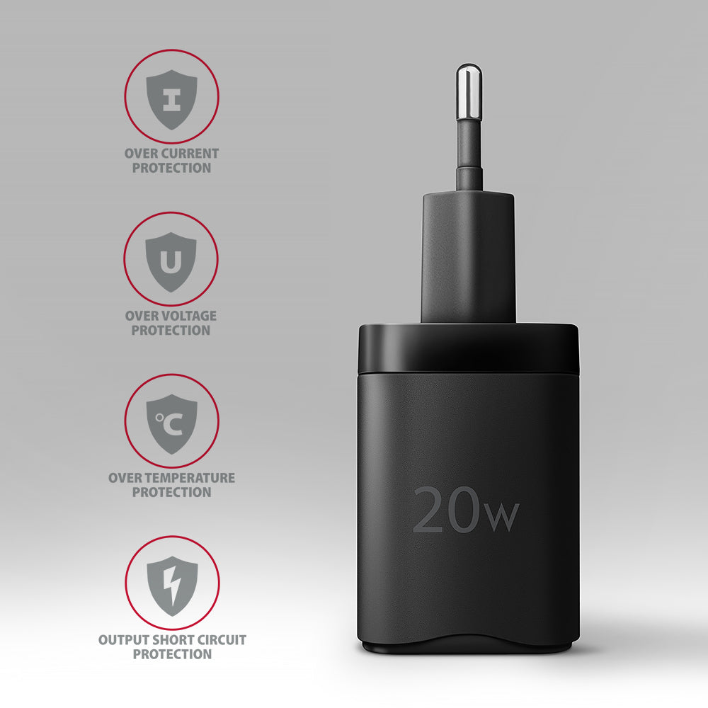 Axagon ACU-PQ20 wall charger QC3.0/AFC/FCP+ PD type-C 20 W - schwarz - USB Typ C Teléfono móvil, Smartphone, Reloj inteligente, Tableta, Universal Negro Corriente alterna Carga rápida Interior (5)