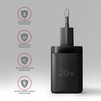 Axagon ACU-PQ20 wall charger QC3.0/AFC/FCP+ PD type-C 20 W - schwarz - USB Typ C Teléfono móvil, Smartphone, Reloj inteligente, Tableta, Universal Negro Corriente alterna Carga rápida Interior (5)