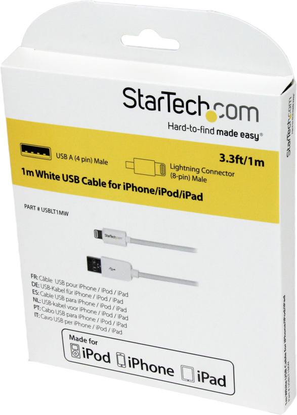 Startech USBLT1MW - Blanco, Cable Lightning, Lightning macho a USB macho, 1 m (2)