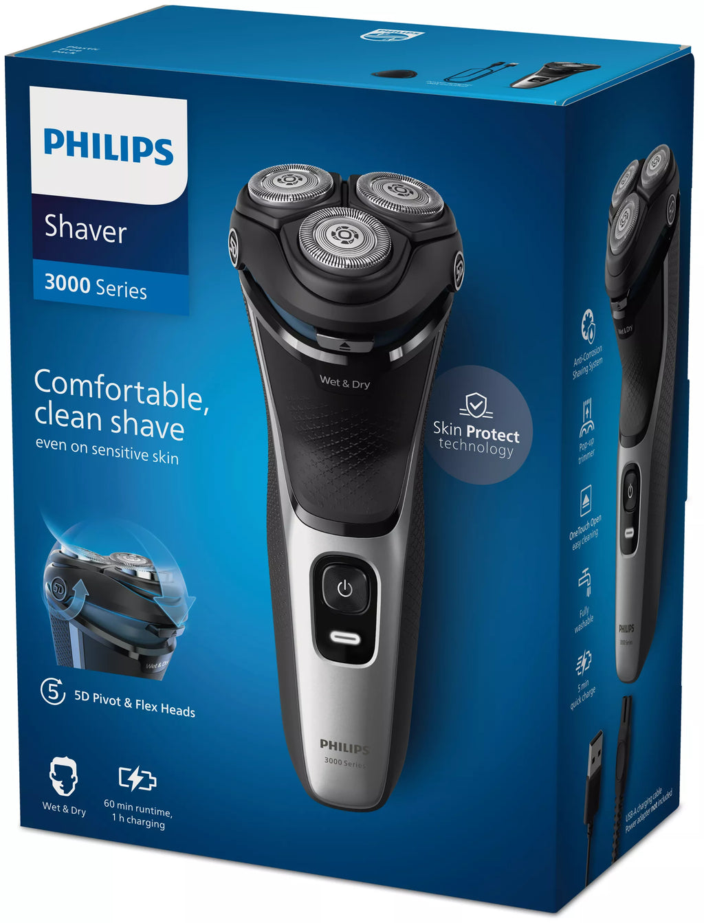 Philips 3000 series S3143/00 afeitadora Máquina de afeitar de rotación Recortadora Negro, Plata (4)