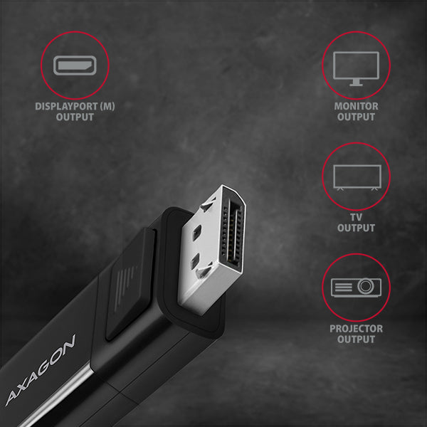 Axagon RVC-DPC adaptador de cable de vídeo 1,8 m USB Tipo C DisplayPort Negro (3)