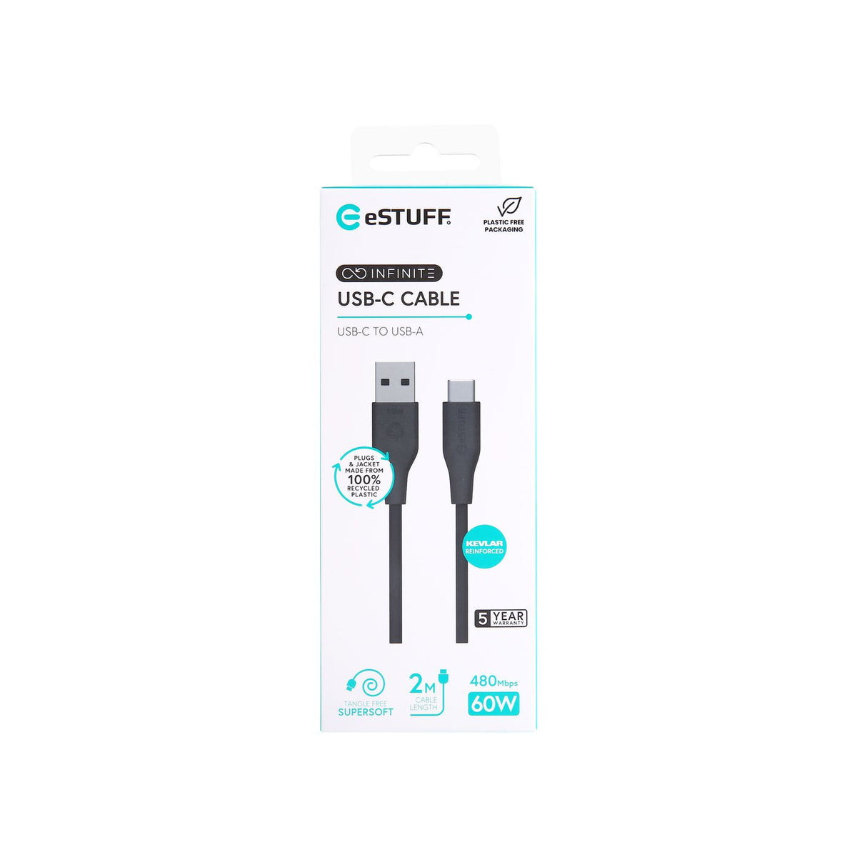 eSTUFF ES605280 cable USB USB 2.0 2 m USB C USB A 60 W Negro (3)