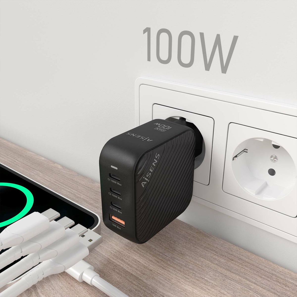 AISENS ASCH-100W4P029-BK cargador de dispositivo móvil Universal Corriente alterna Carga rápida Interior (6)