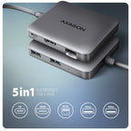Axagon N HMC-5HL USB 5Gbps hub 2x USB-A HDMI 4k/60Hz RJ-45 GLAN PD 100W kabel USB-C Alámbrico USB 3.2 Gen 1 (3.1 Gen 1) Type-C Plata (2)