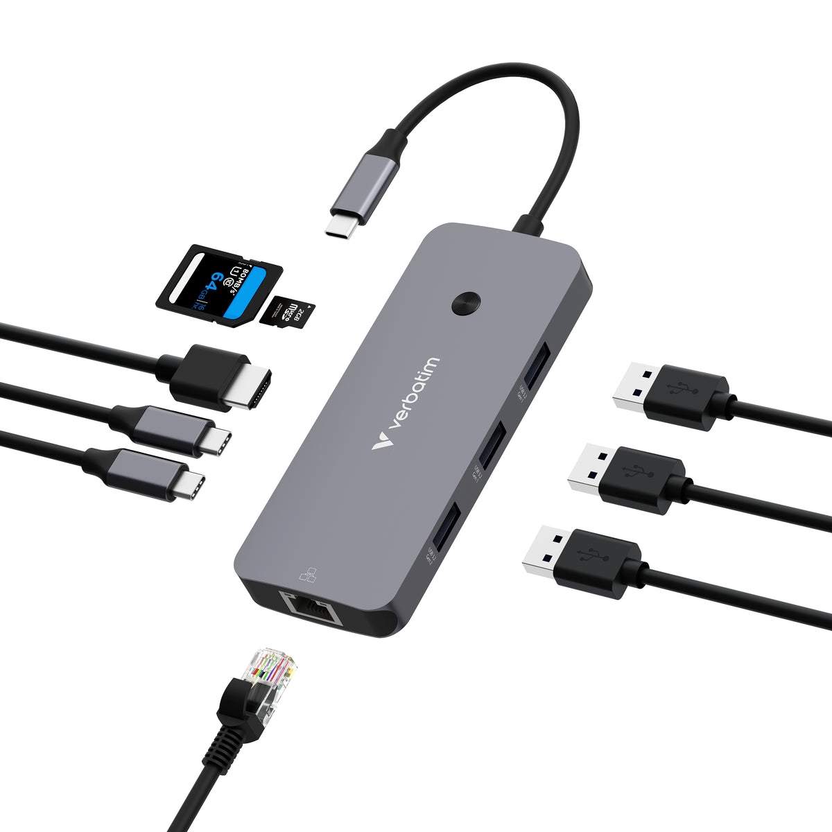 Verbatim CMH-09 USB Tipo C 10000 Mbit/s Plata (2)