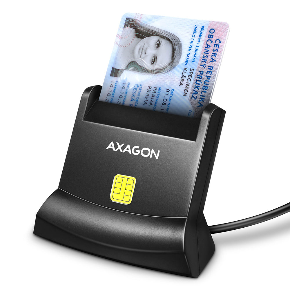 Axagon Universal desktop USB contact Smart/ID card reader with long USB-A cable. Suitable for the eObanka application. lector de tarjeta inteligente Interior USB 2.0 Negro
