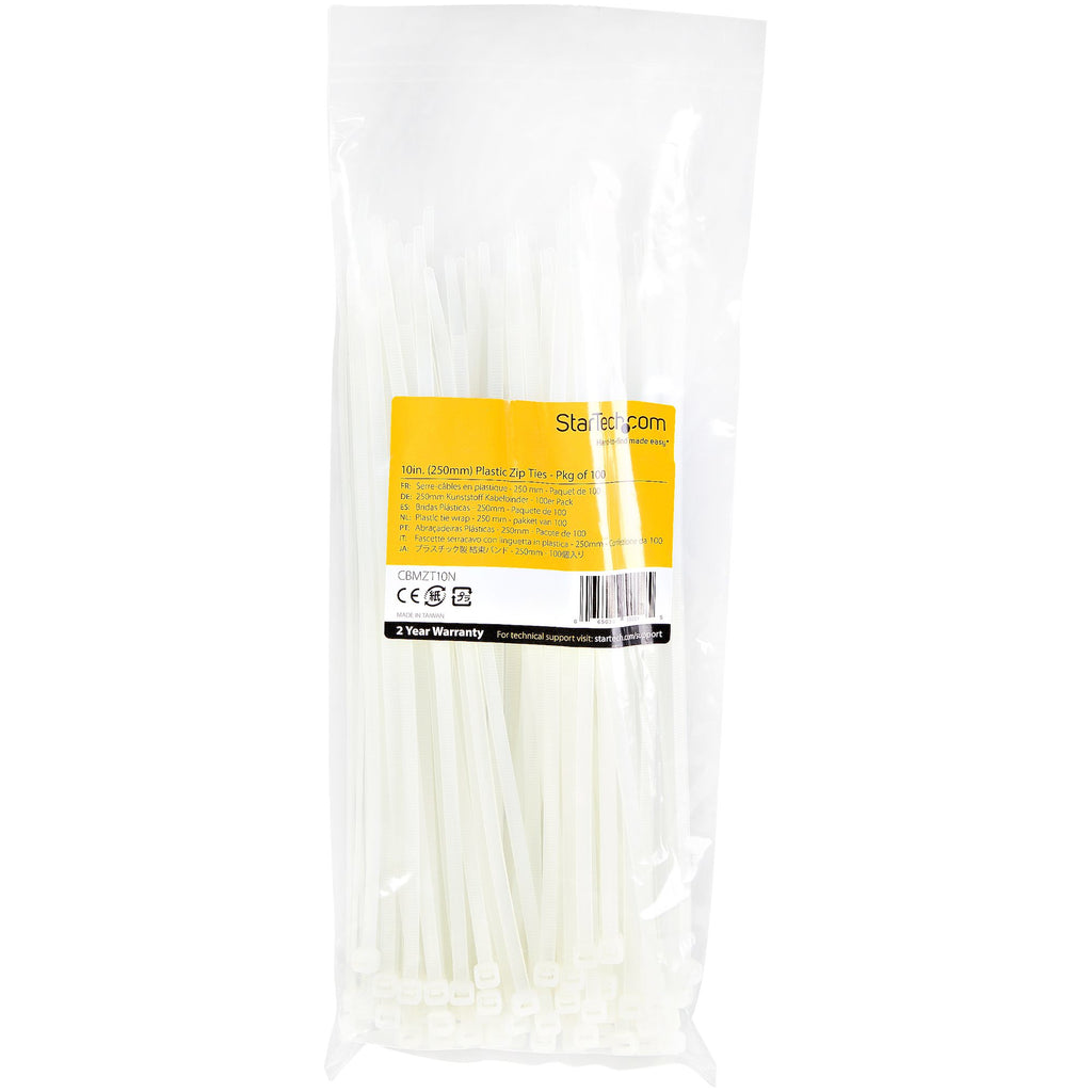 StarTech.com CBMZT10N presilla Brida reutilizable Nylon, Plástico Blanco 100 pieza(s) (6)
