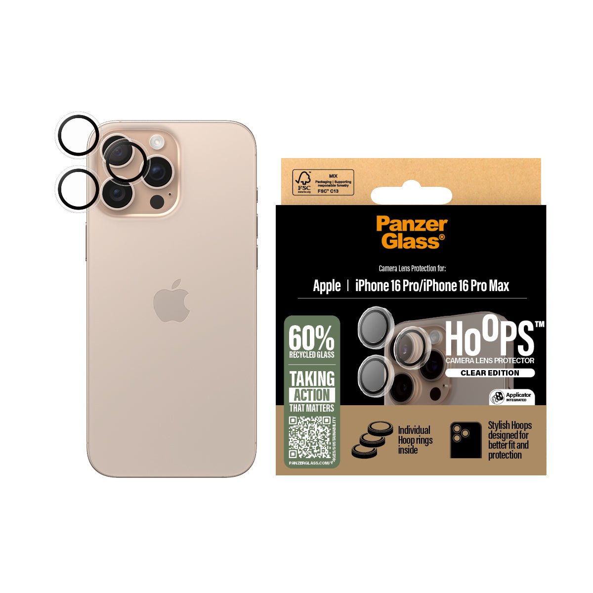 PanzerGlass ® Hoops® Camera Lens Protector Transparent iPhone 16 Pro | 16 Pro Max Protector de pantalla Apple 1 pieza(s) (2)