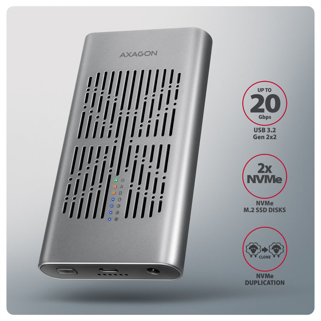 Axagon EEM2-20GD base de conexión para disco duro USB 3.2 Gen 2 (3.1 Gen 2) Type-C Negro, Gris (2)