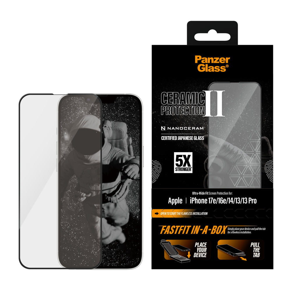 PanzerGlass ® Ceramic Screen Protector iPhone 17e | 16e | 14 | 13 | 13 Pro | Ultra-Wide Fit w. Fastfit in-a-box Protector de pantalla 1 pieza(s) (2)