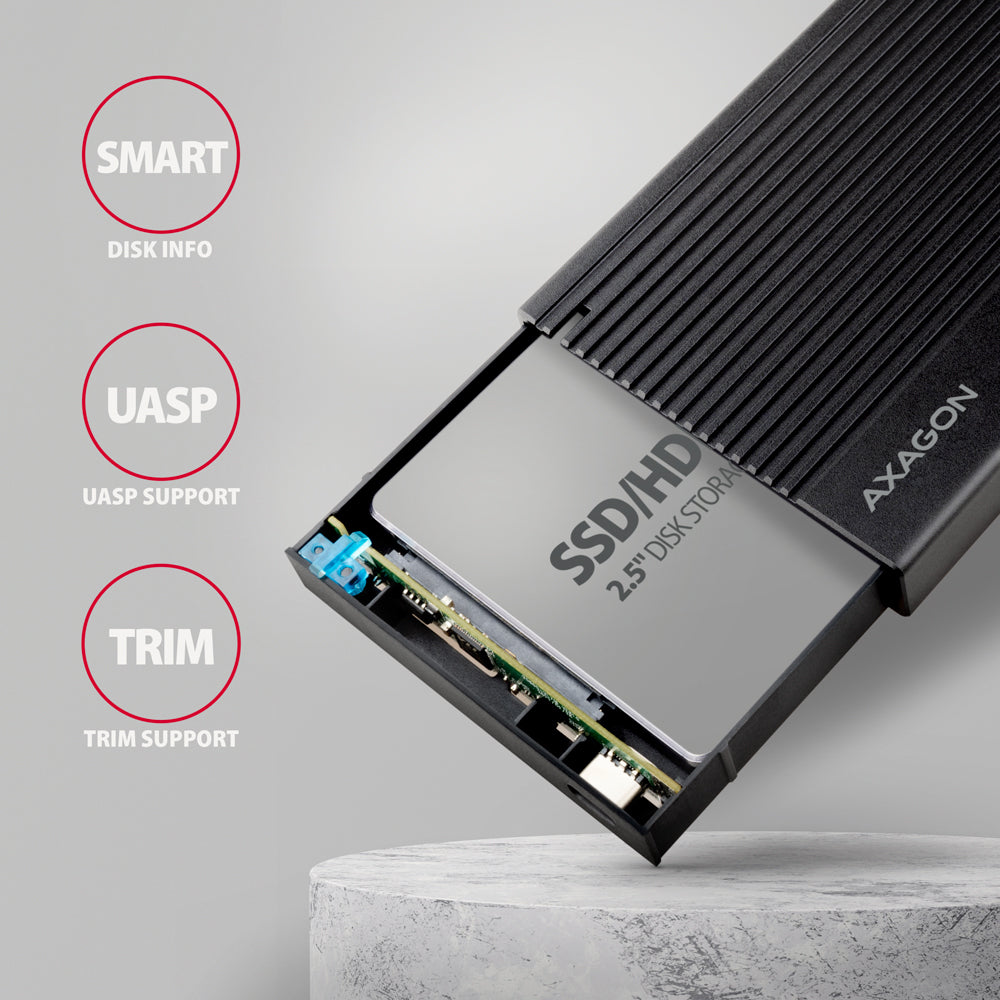 Axagon EE25-GTR USB-C 3.2 Gen 2 - SATA 6G 2.5\" externes Festplattengehäuse geriffelt Carcasa de disco duro/SSD Negro 2.5" (4)