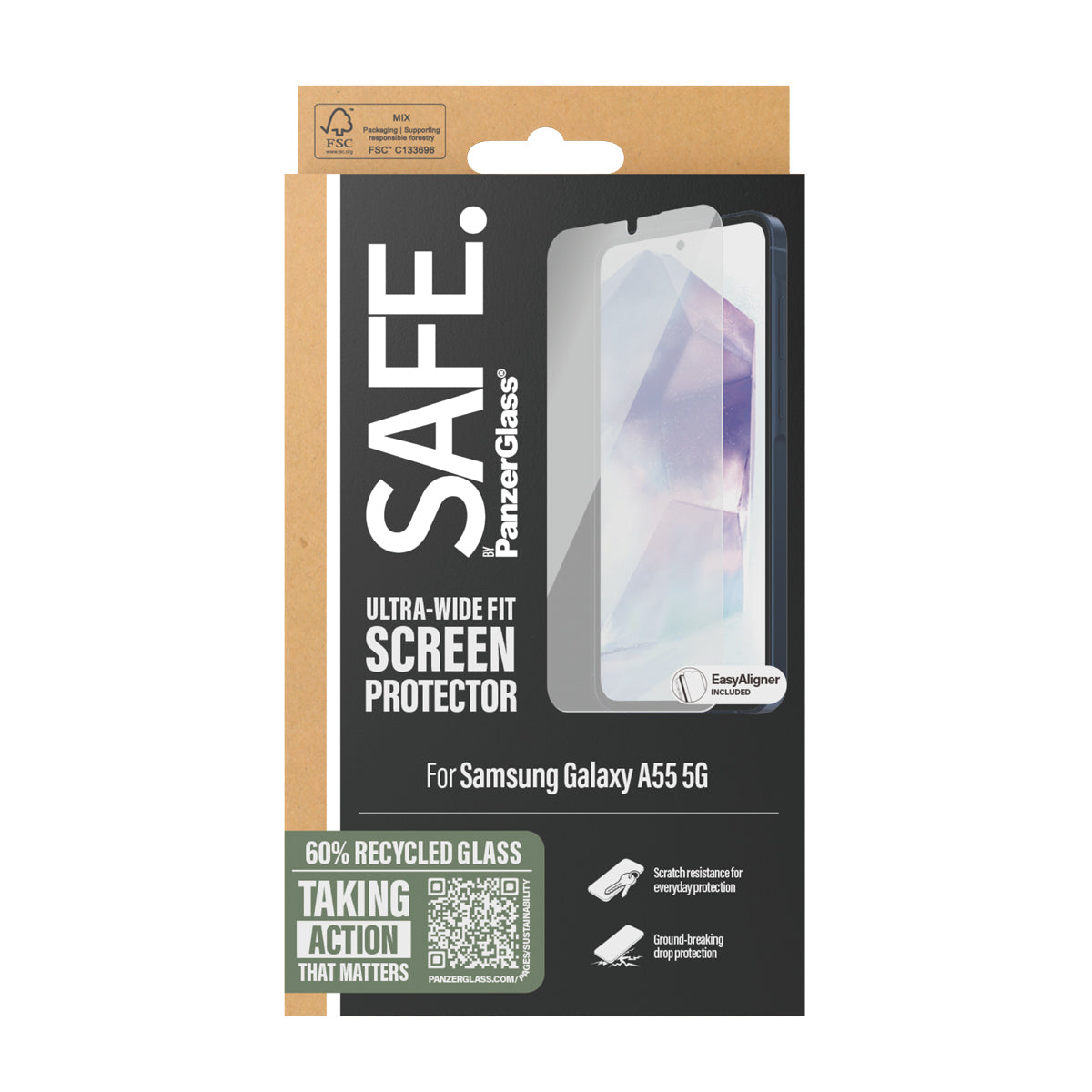 PanzerGlass SAFE. by ® Screen Protector Samsung Galaxy A55 5G | Ultra-Wide Fit w. EasyAligner Protector de pantalla 1 pieza(s) (3)