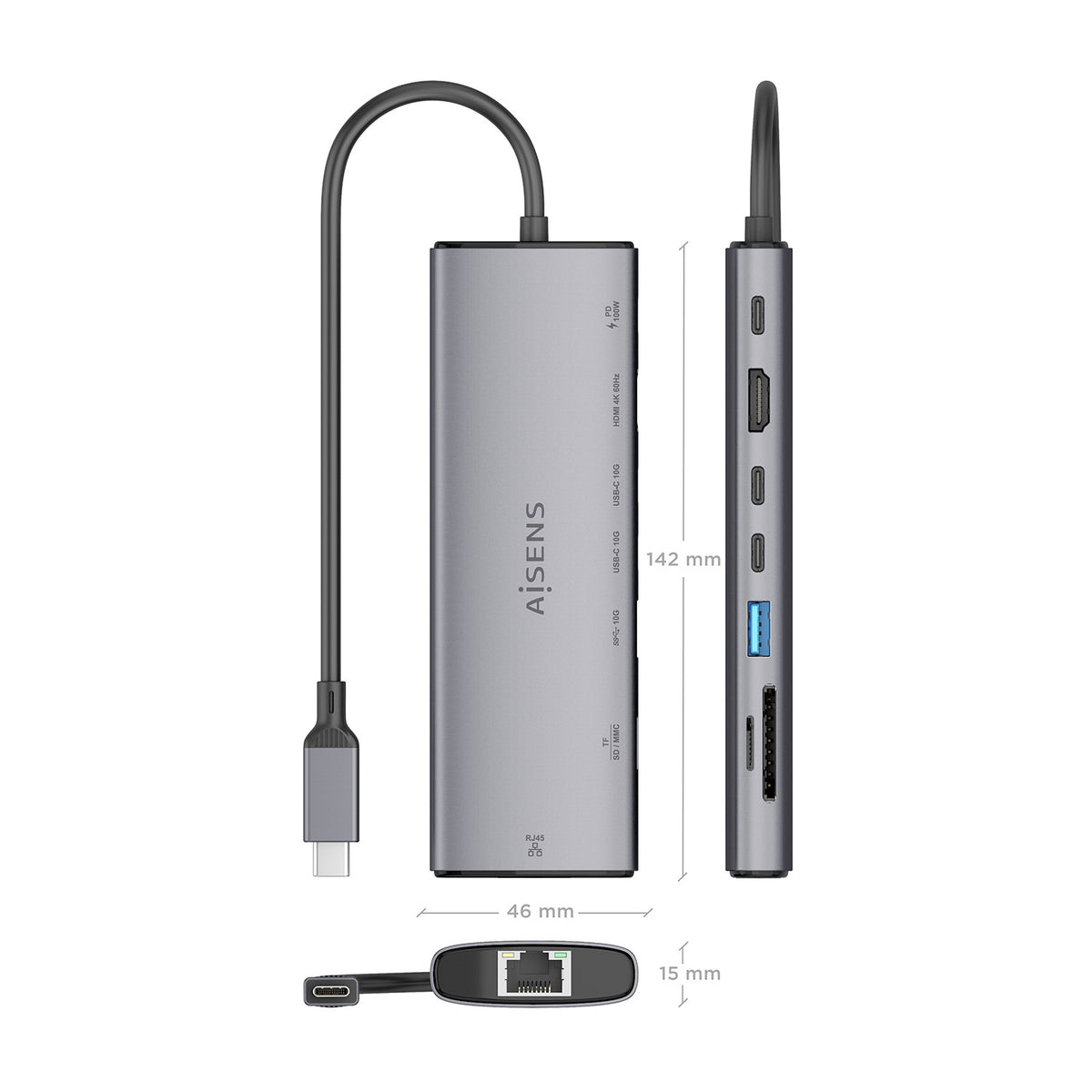 AISENS ASUC-8P033-GR base para portátil y replicador de puertos Alámbrico USB 3.2 Gen 1 (3.1 Gen 1) Type-C (5)