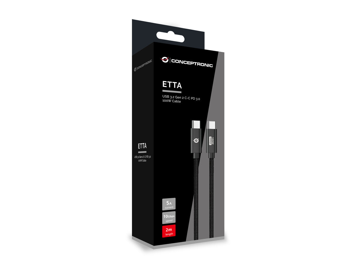 Conceptronic ETTA02B20 cable USB USB 3.2 Gen 2 (3.1 Gen 2) 2 m USB C 20 Gbit/s 100 W Negro (5)