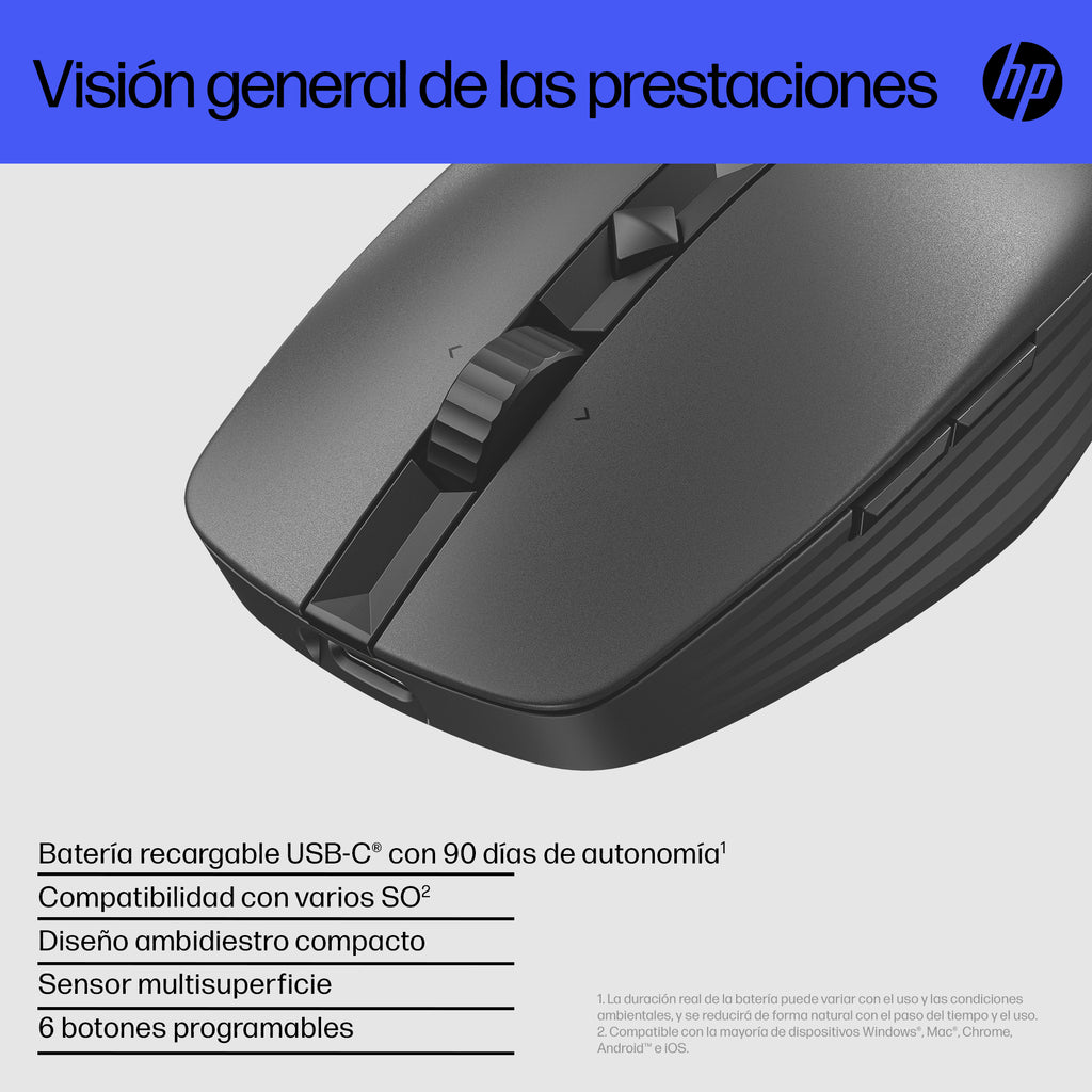 HP 715 Rechargeable Multi-Device Bluetooth Mouse ratón Oficina Ambidextro RF Wireless + USB Type-A 3000 DPI (7)