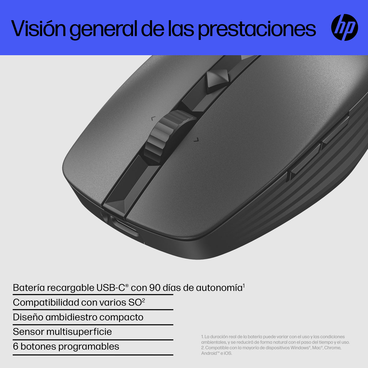 HP 715 Rechargeable Multi-Device Bluetooth Mouse ratón Oficina Ambidextro RF Wireless + USB Type-A 3000 DPI (7)