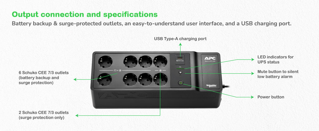 APC BE500G2-GR sistema de alimentación ininterrumpida (UPS) En espera (Fuera de línea) o Standby (Offline) 0,5 kVA 300 W (5)