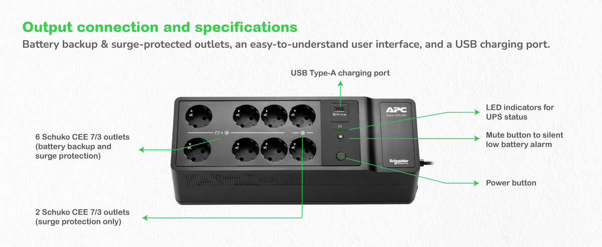 APC BE500G2-GR sistema de alimentación ininterrumpida (UPS) En espera (Fuera de línea) o Standby (Offline) 0,5 kVA 300 W (5)