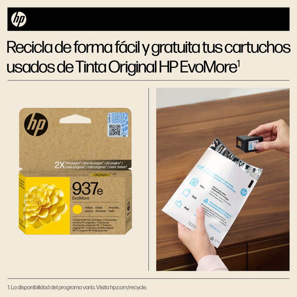 HP 937e EvoMore Yellow Original Ink Cartridge cartucho de tinta 1 pieza(s) Alto rendimiento (XL) Amarillo (6)