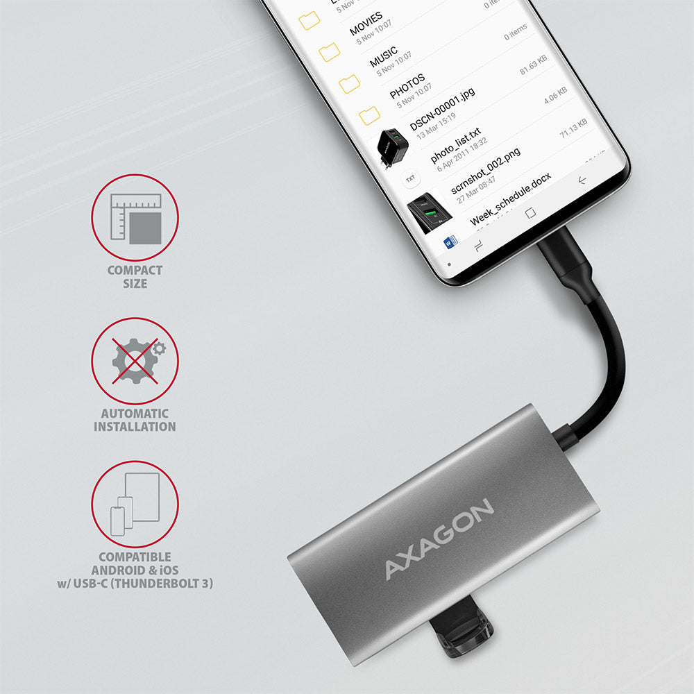 Axagon HMC-4G2 hub de interfaz USB 3.2 Gen 2 (3.1 Gen 2) Type-C 10000 Mbit/s Gris (8)