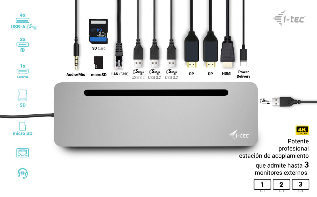 i-tec C31FLAT2PDPRO100WUK base para portátil y replicador de puertos Alámbrico
