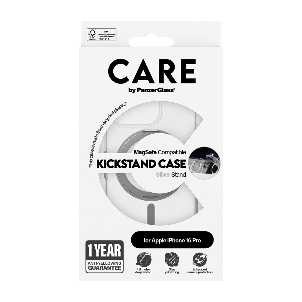 PanzerGlass CARE™ by ® Case Transparent w. Silver Kickstand & MagSafe iPhone 16 Pro funda para teléfono móvil Transparente (3)