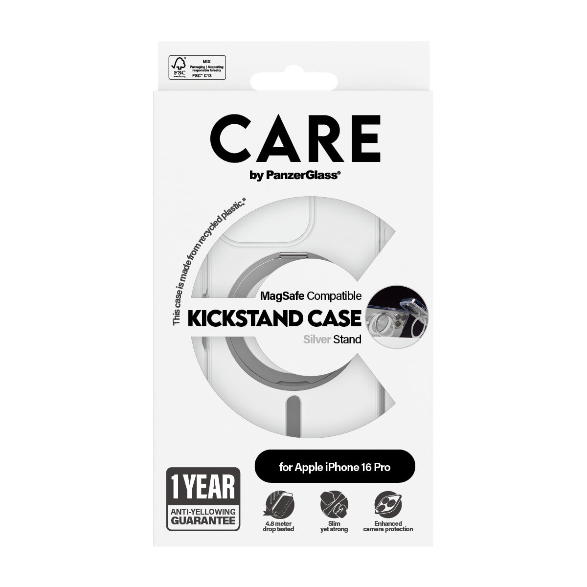 PanzerGlass CARE™ by ® Case Transparent w. Silver Kickstand & MagSafe iPhone 16 Pro funda para teléfono móvil Transparente (3)