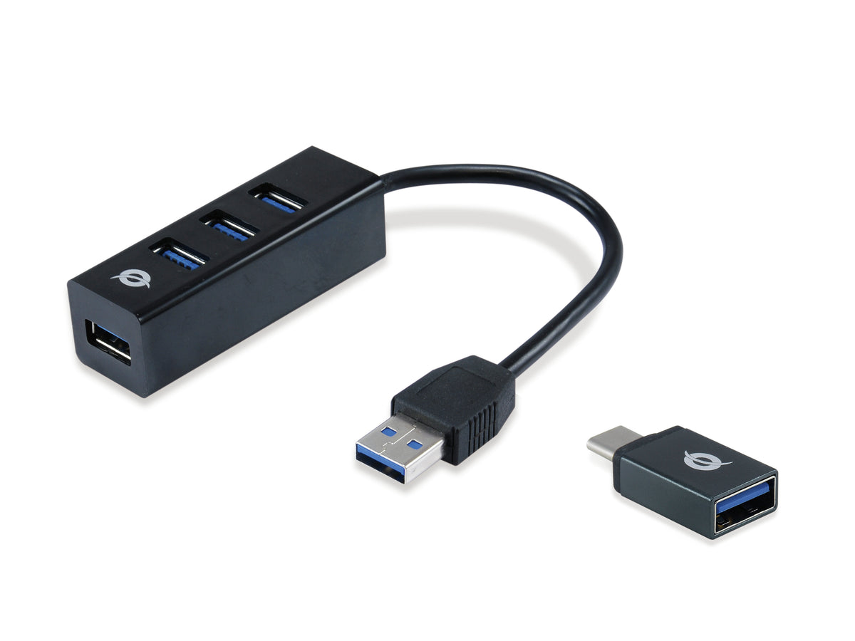 Conceptronic HUBBIES04B hub de interfaz USB 3.2 Gen 1 (3.1 Gen 1) Type-A 5000 Mbit/s Negro