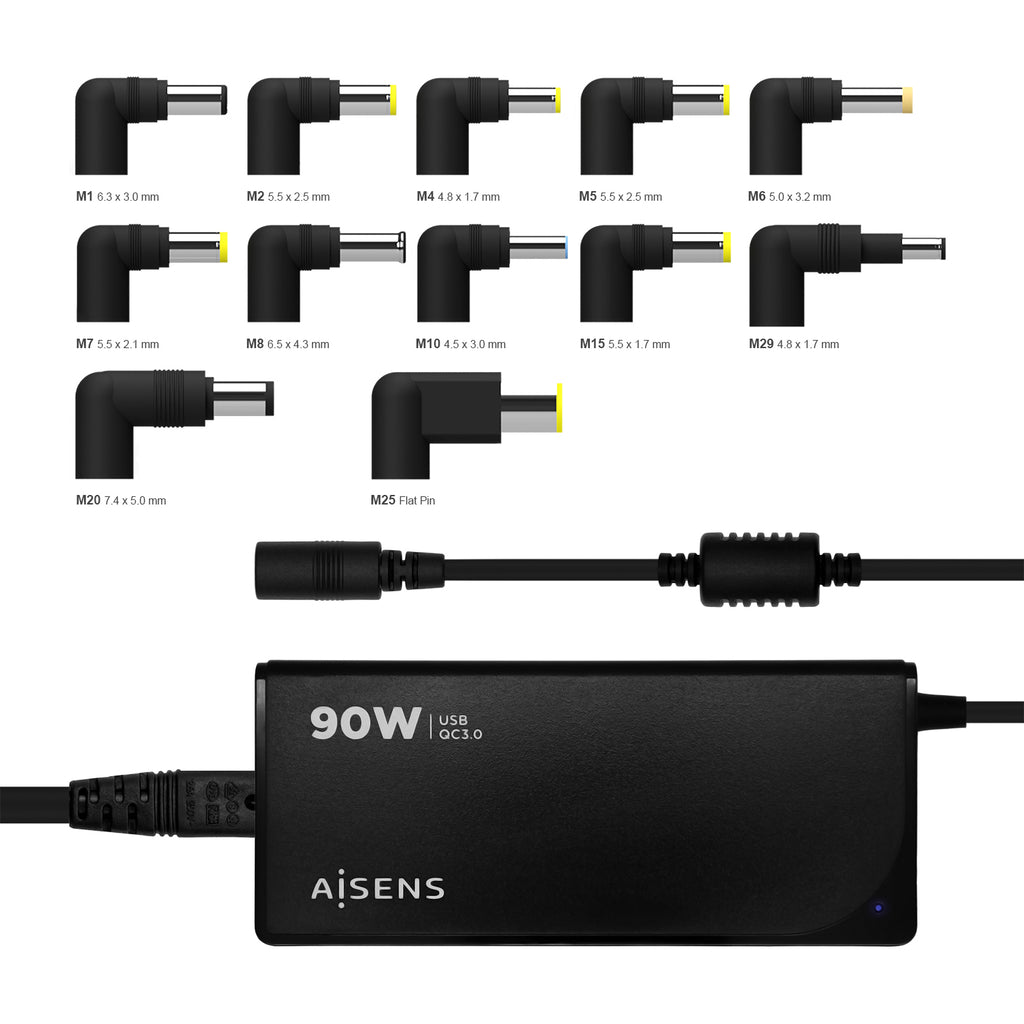 AISENS ASLC-90WAUTO-BK adaptador e inversor de corriente Interior 90 W Negro (6)