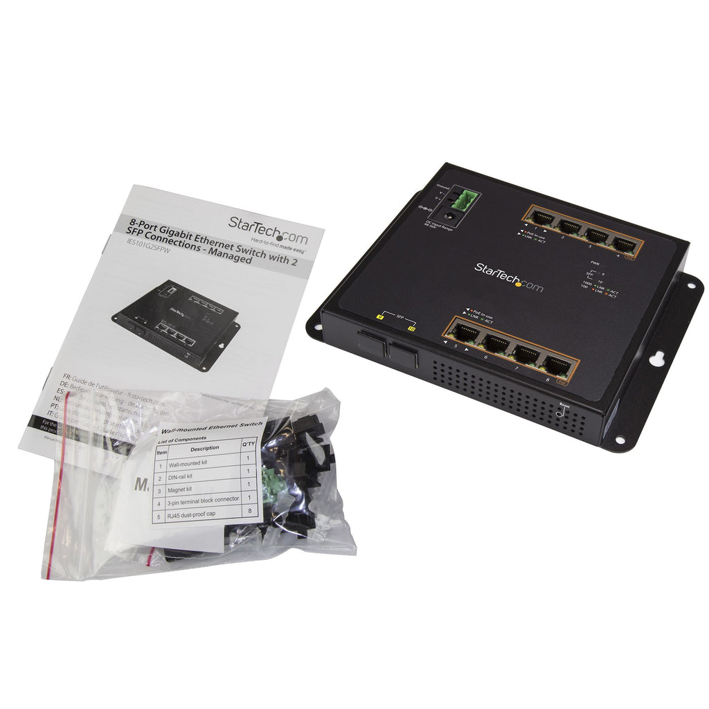 StarTech.com IES101GP2SFW switch Gigabit Ethernet (10/100/1000) Energía sobre Ethernet (PoE) Negro (4)