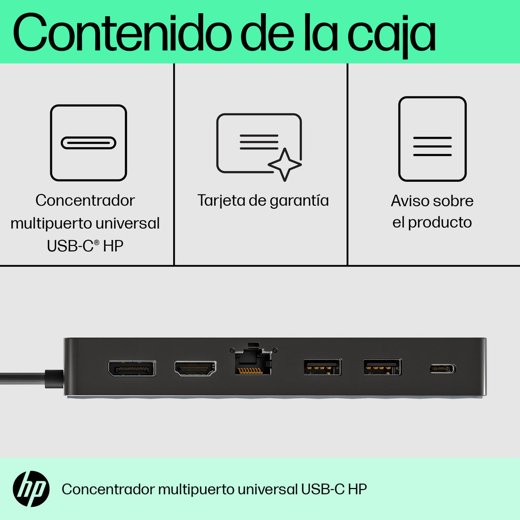 HP Universal USB-C Multiport Hub USB 3.2 Gen 1 (3.1 Gen 1) Type-C Negro (DOC0253A)