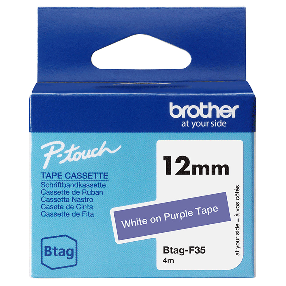 Brother BTAG-F35 cinta para impresora de etiquetas Blanco sobre morado (2)