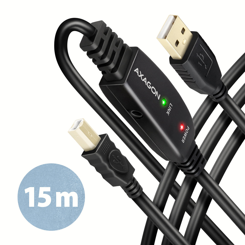 Axagon ADR-215B USB 2.0 A-M -> B-M active connecting/repeater cable 15m - Kabel - Digital/Daten cable USB USB A USB B 0,48 Gbit/s Negro