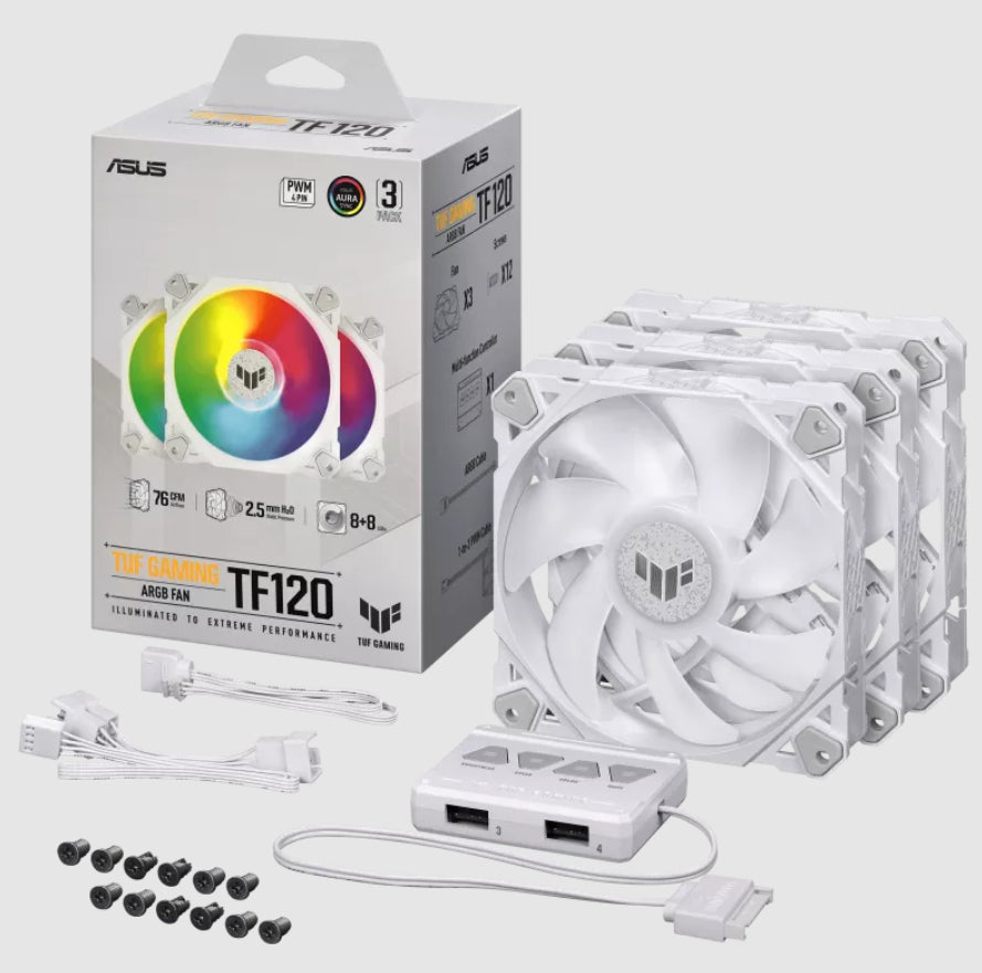 ASUS TUF GAMING TF120 ARGB WHITE EDITION 3IN1 Carcasa del ordenador Refrigerador de aire 12 cm Blanco 3 pieza(s) (4)