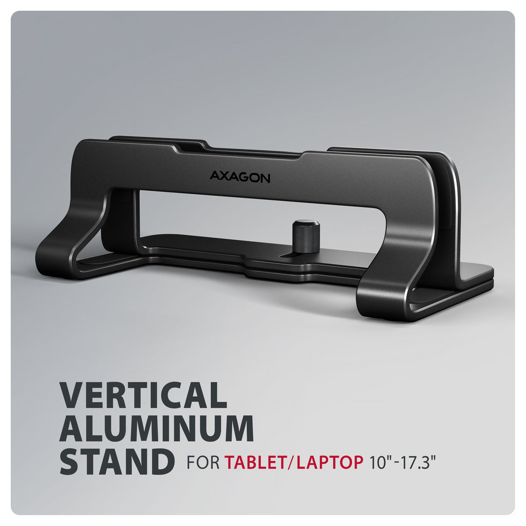 Axagon STND-VB Vertikaler Laptop-Ständer, einstellbare Breite, Aluminium Soporte para ordenador portátil y tableta Negro 43,9 cm (17.3") (2)