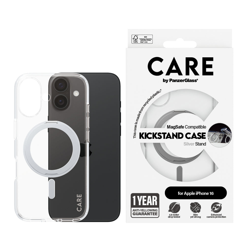 PanzerGlass CARE™ by ® Funda Transparente con Soporte Plateado y MagSafe iPhone (1325)