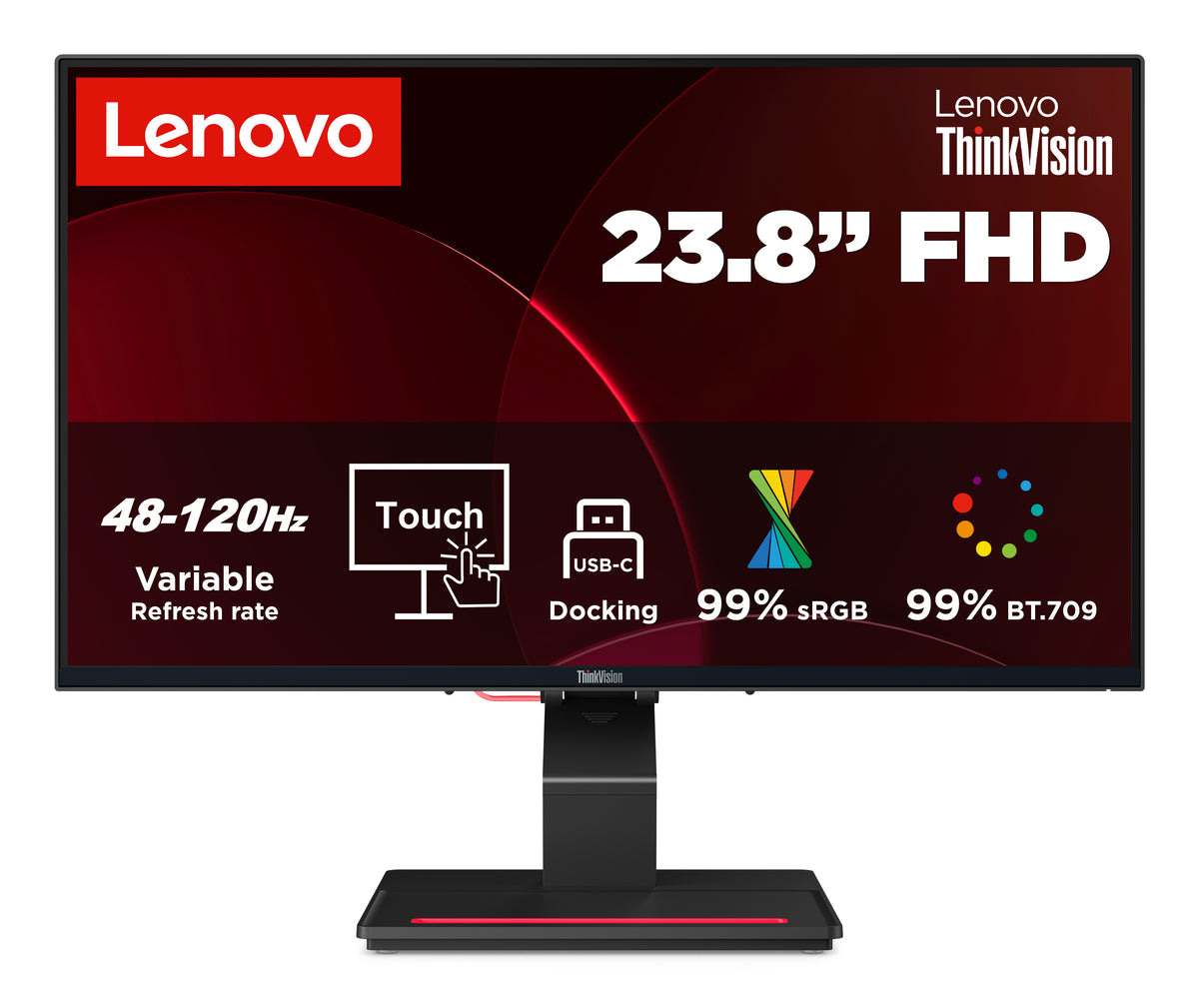 Lenovo ThinkVision T24D-4t pantalla para PC 60,5 cm (23.8") 1920 x 1080 Pixeles Full HD LCD Pantalla táctil Mesa Negro (2)
