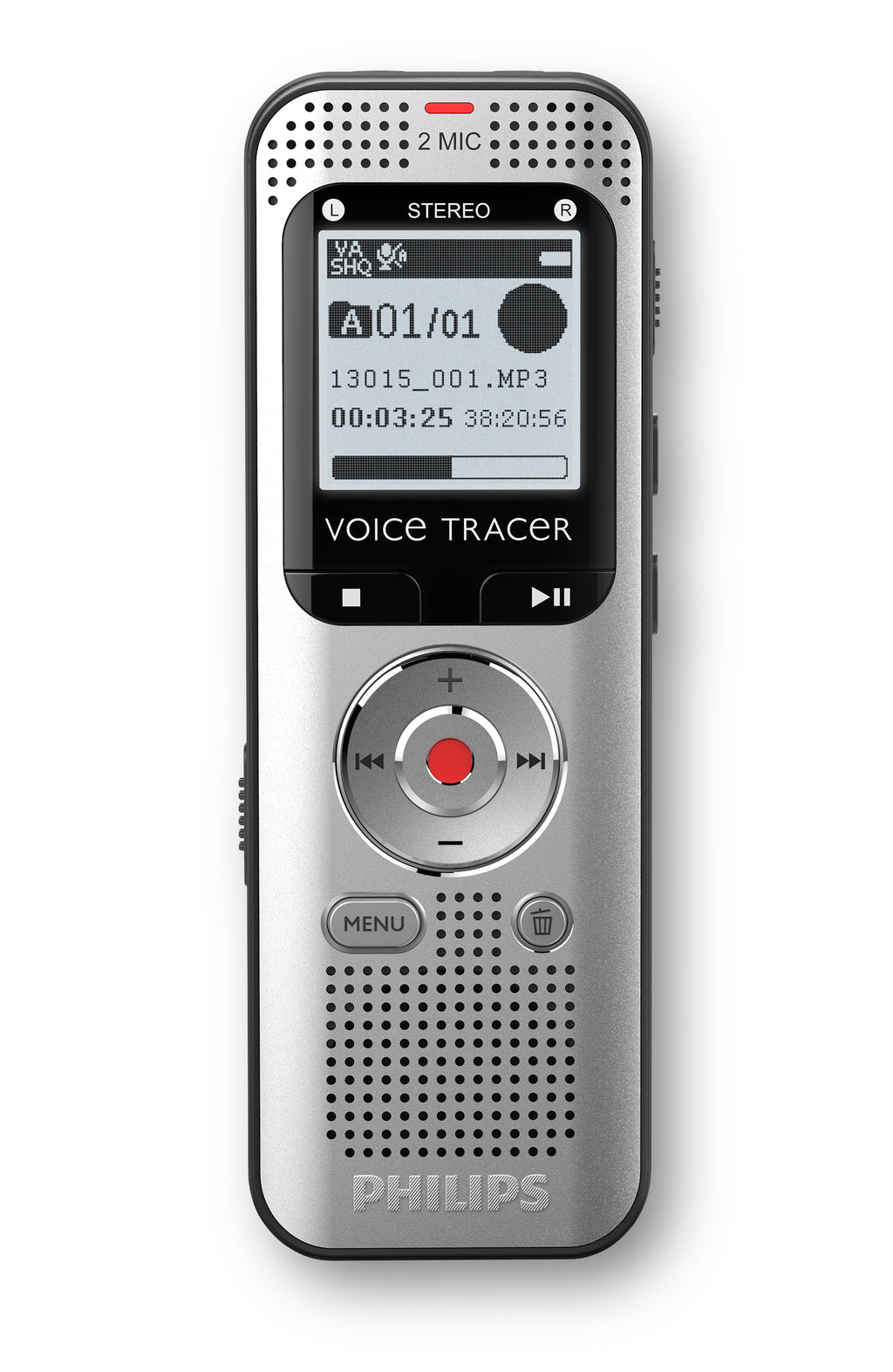 Philips Voice Tracer DVT2015 dictáfono Memoria interna y tarjeta de memoria Plata