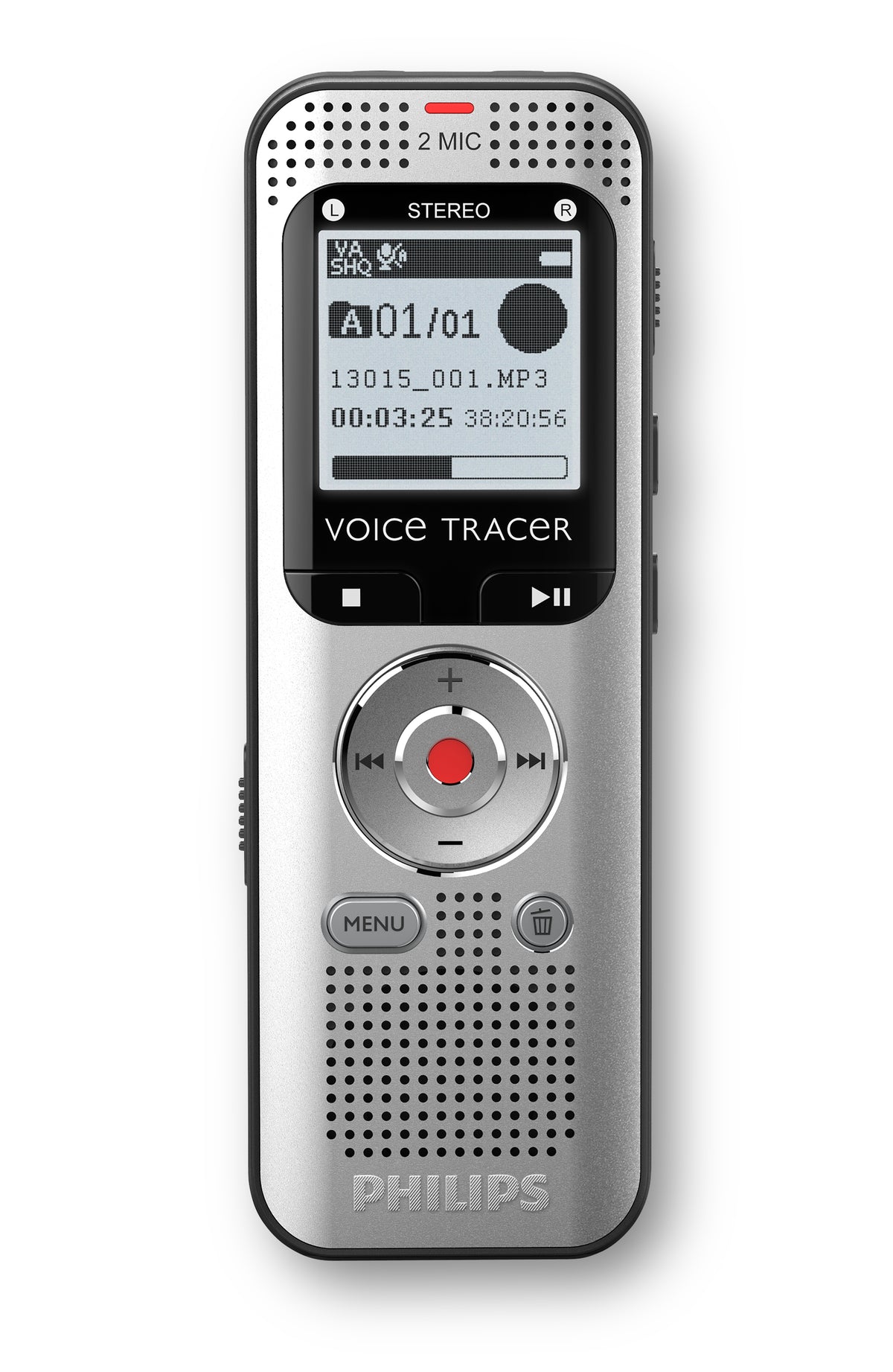 Philips Voice Tracer DVT2015 dictáfono Memoria interna y tarjeta de memoria Plata
