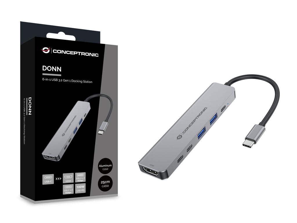 Conceptronic DONN33G base para portátil y replicador de puertos Alámbrico USB 3.2 Gen 1 (3.1 Gen 1) Type-C Plata (7)