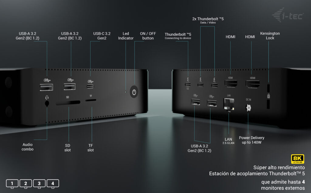 i-tec TB5QUATTRODOCKPD base para portátil y replicador de puertos Alámbrico Negro (5)